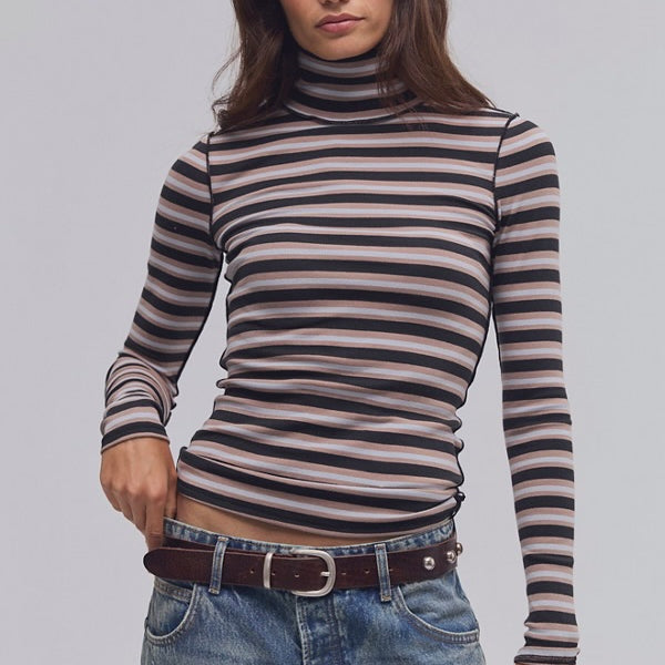 FREE PEOPLE GOOD GOOD TURTLENECK - WASHED BLACK COMBO