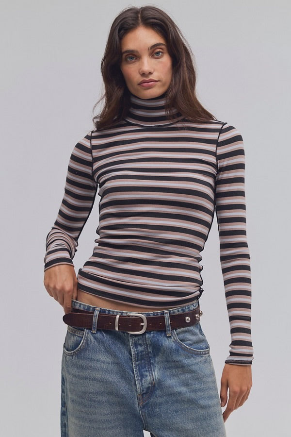 FREE PEOPLE GOOD GOOD TURTLENECK - WASHED BLACK COMBO