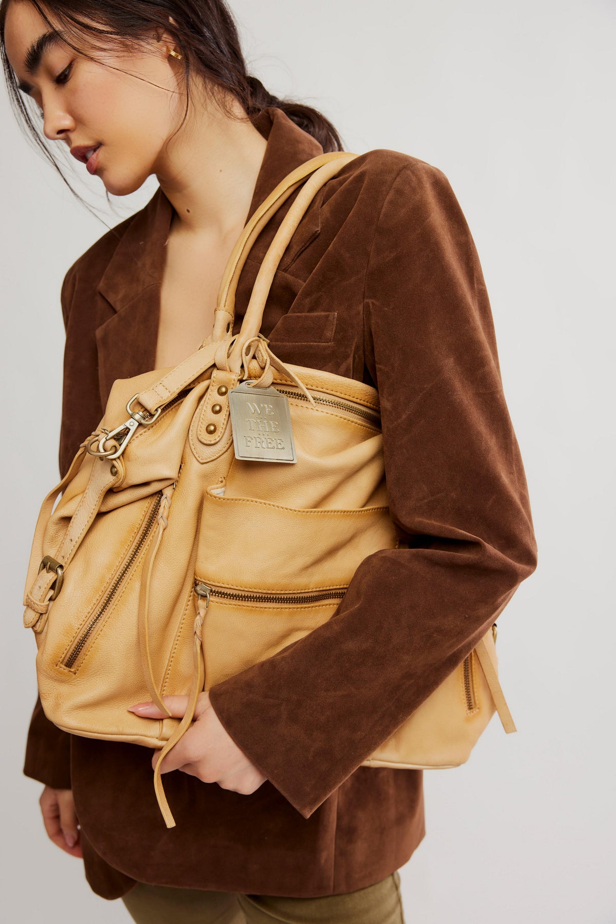 FREE PEOPLE EMERSON LEATHER TOTE - ITALIAN STRAW