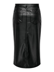 KIRI HW SLIT FAUX LEATHER SKIRT - BLACK