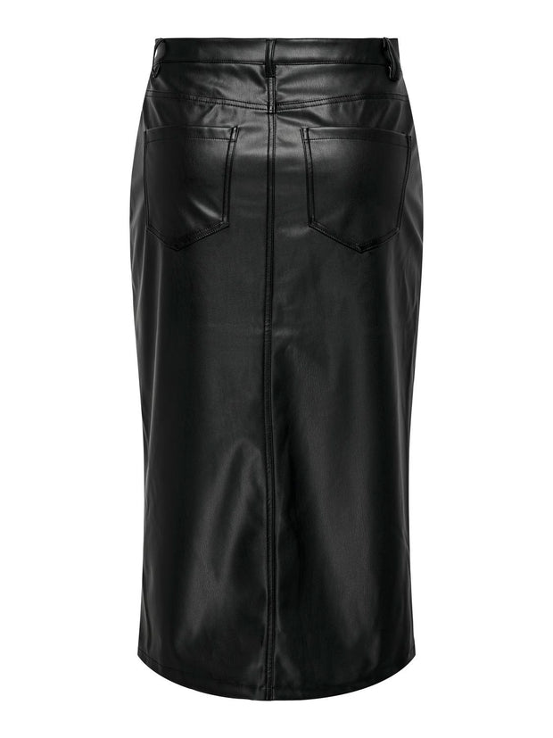 KIRI HW SLIT FAUX LEATHER SKIRT - BLACK