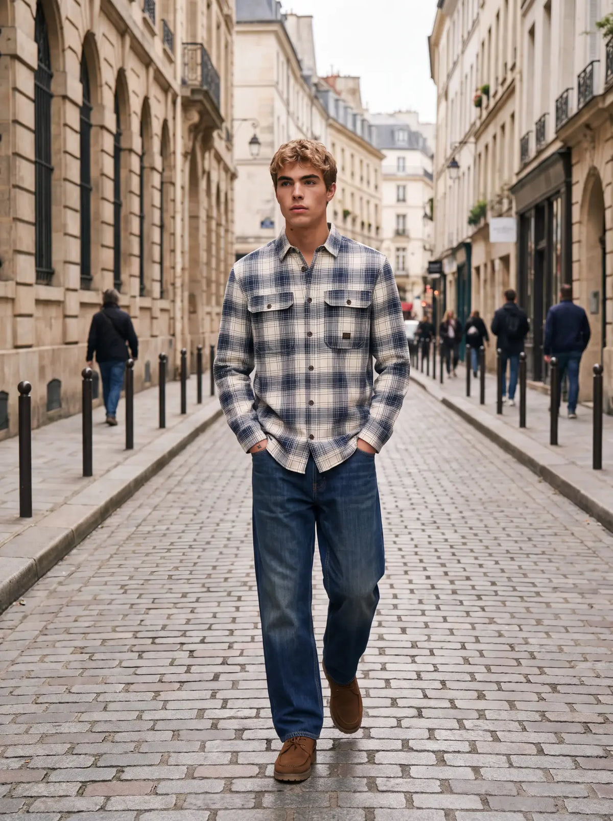 JJ IVY CHECK LS OVERSHIRT - DARK NAVY