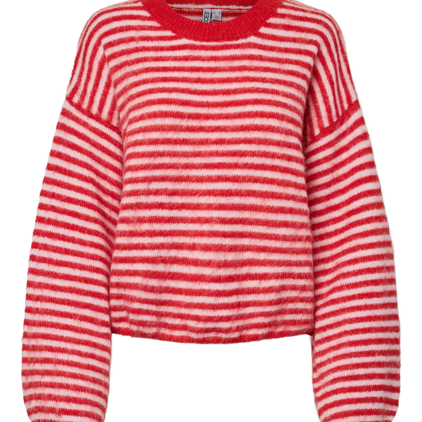PIECES ADA STRIPED O NECK SWEATER - SCARLET