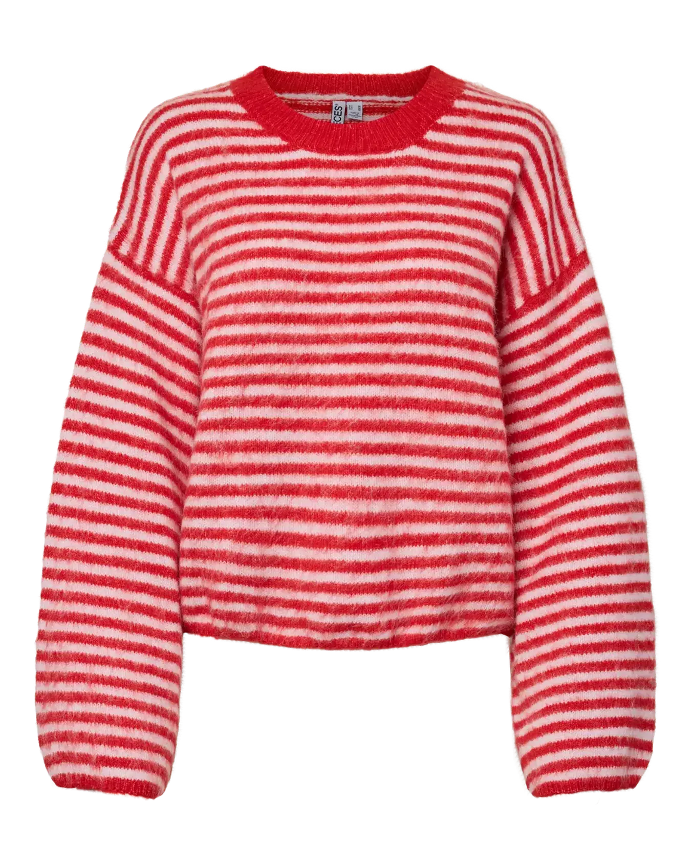 PIECES ADA STRIPED O NECK SWEATER - SCARLET
