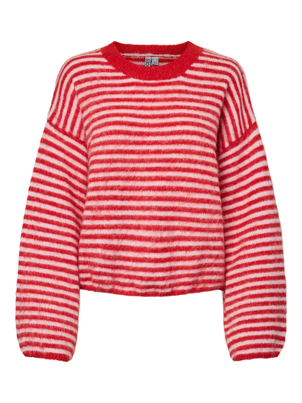 PIECES ADA STRIPED O NECK SWEATER - SCARLET