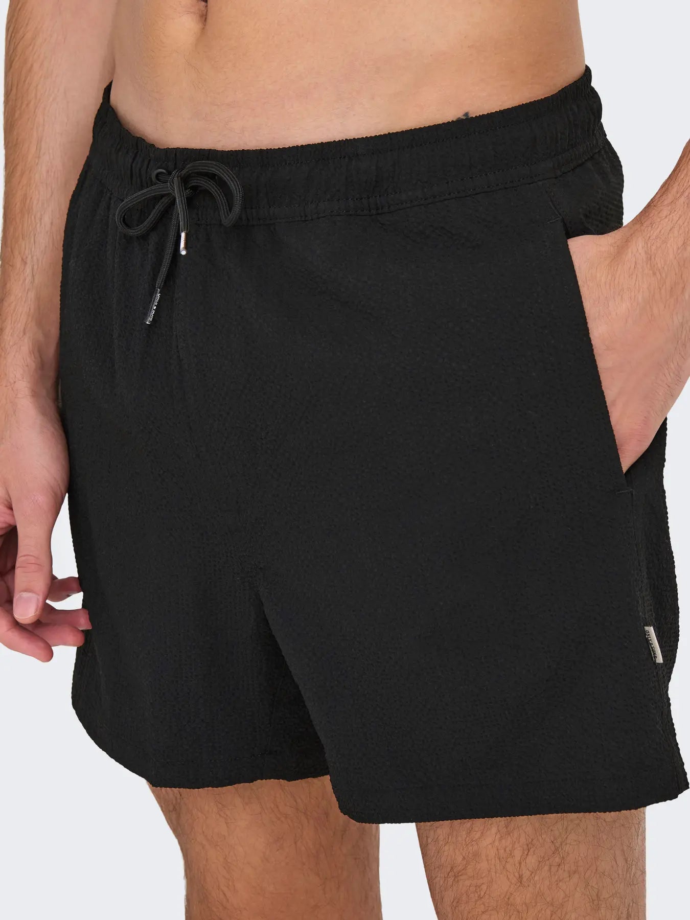 ONLY + SONS STED TEXTURED SWIM SHORTS - BLACK