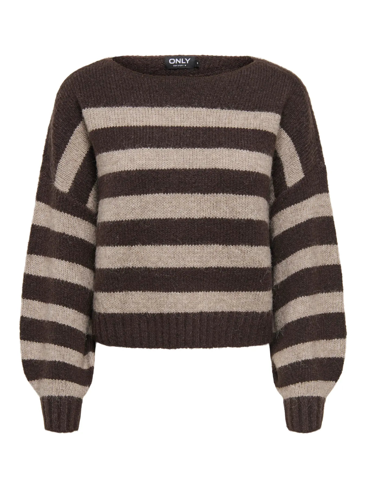 ONLY AYA BOATNECK PULLOVER - SEAL BROWN STRIPES