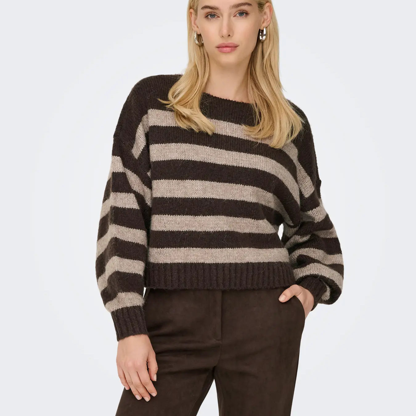 ONLY AYA BOATNECK PULLOVER - SEAL BROWN STRIPES