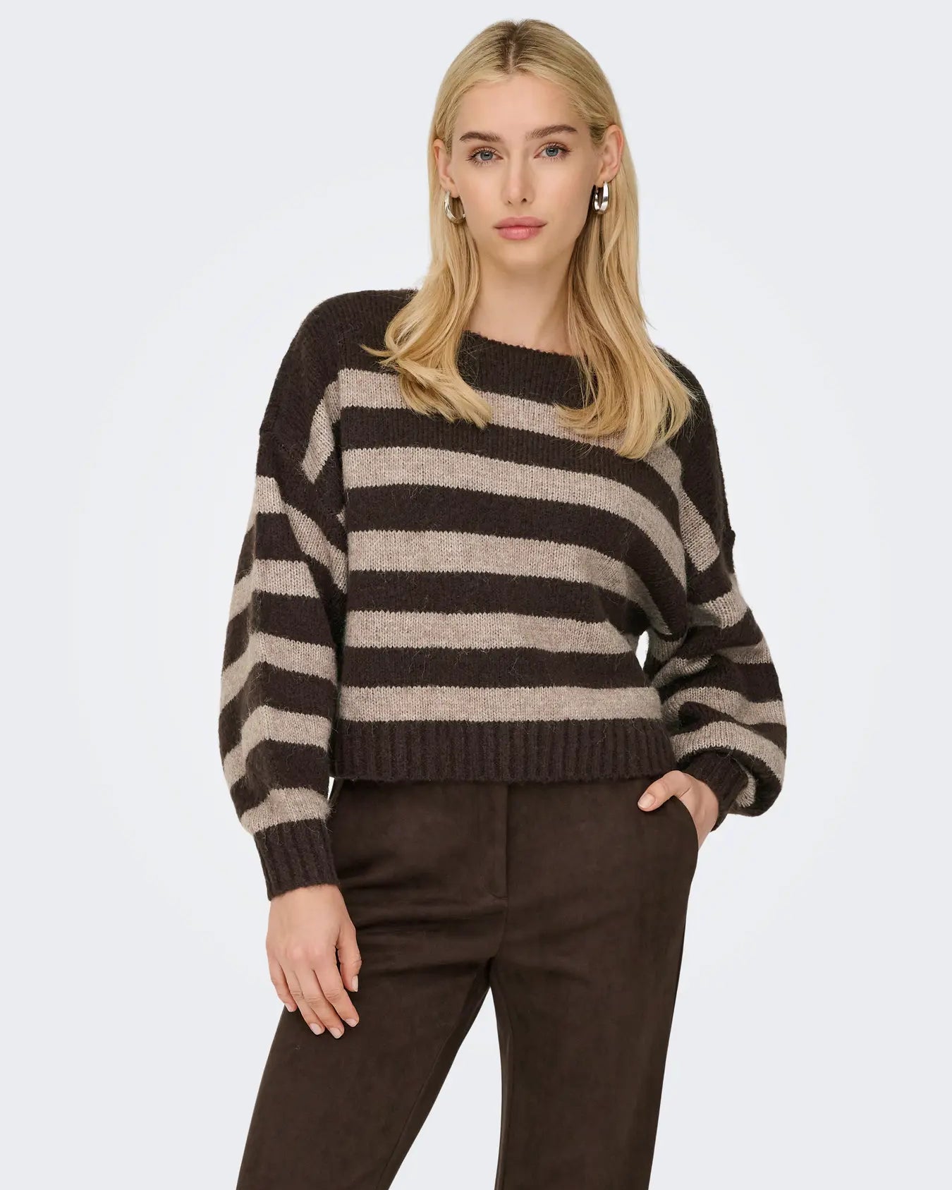 ONLY AYA BOATNECK PULLOVER - SEAL BROWN STRIPES