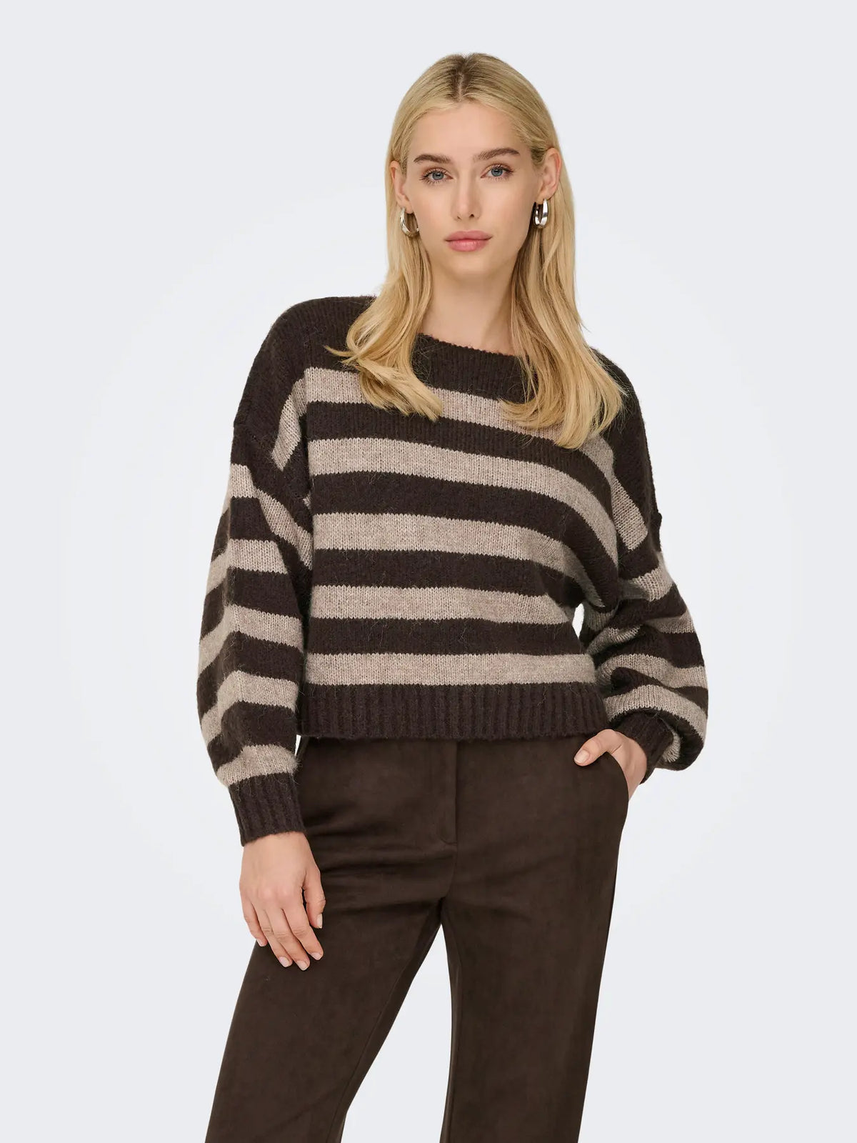 ONLY AYA BOATNECK PULLOVER - SEAL BROWN STRIPES