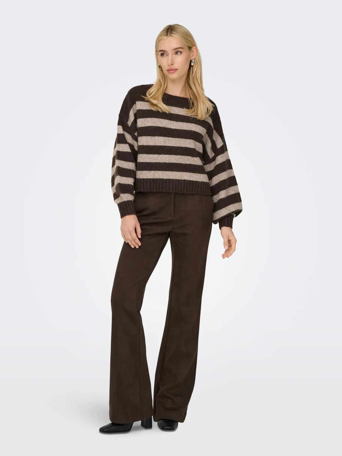 ONLY AYA BOATNECK PULLOVER - SEAL BROWN STRIPES