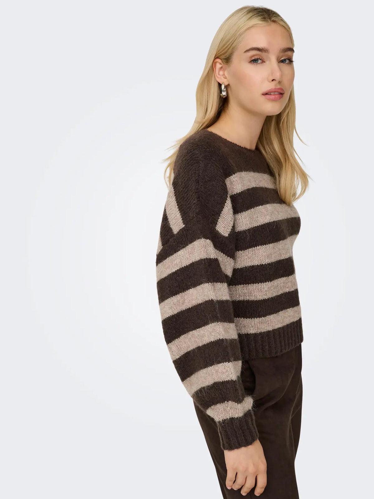 ONLY AYA BOATNECK PULLOVER - SEAL BROWN STRIPES