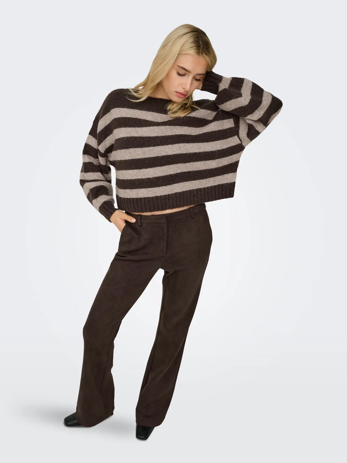 ONLY AYA BOATNECK PULLOVER - SEAL BROWN STRIPES