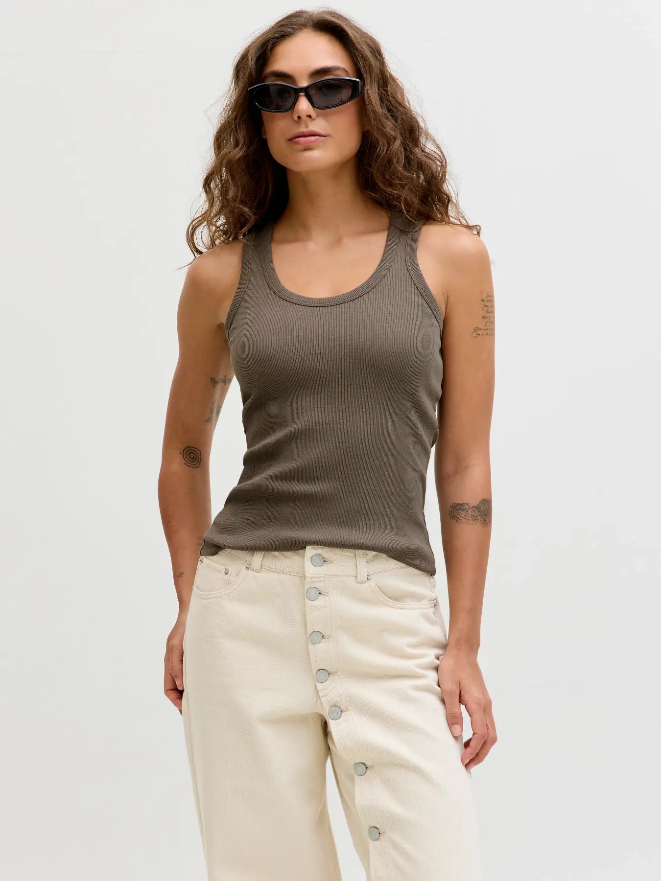 JJXX FRIDA U NECK RIBBED TANK - BUNGEE CORD