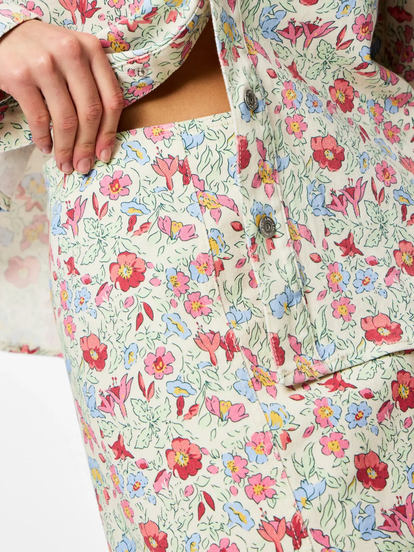 PIECES ALUME HW DENIM SKIRT - BIRCH FLOWER