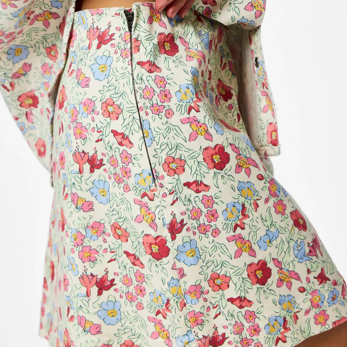 PIECES ALUME HW DENIM SKIRT - BIRCH FLOWER