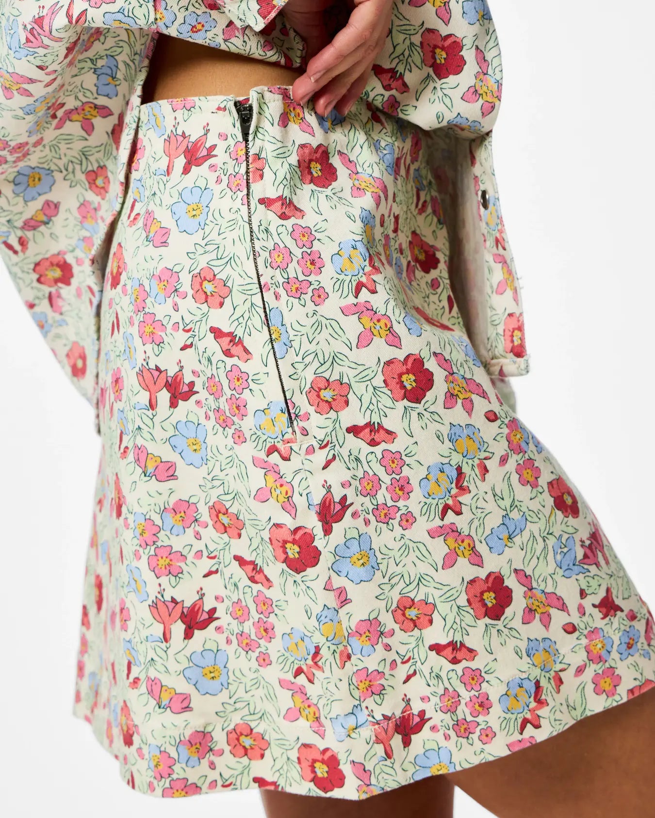PIECES ALUME HW DENIM SKIRT - BIRCH FLOWER