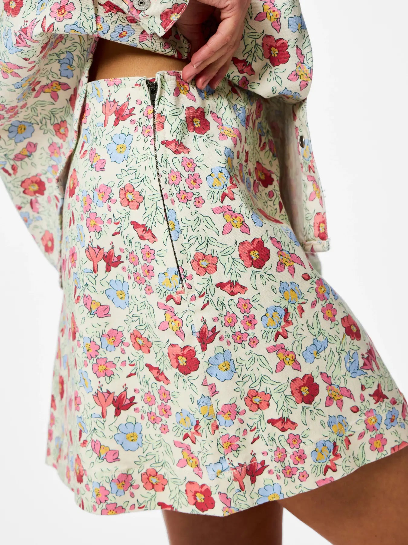 PIECES ALUME HW DENIM SKIRT - BIRCH FLOWER