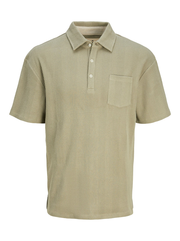 BLUWESTON WAFFLE SS POLO - OATMEAL