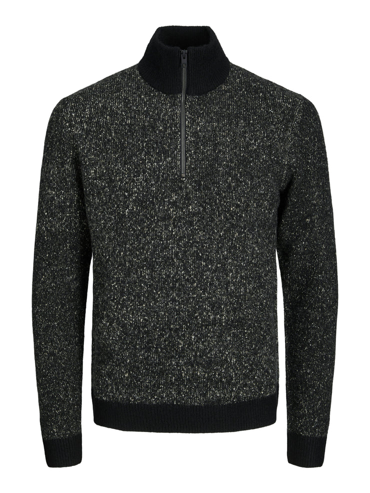 SPACE KNIT HALF ZIP SWEATER - PEYOTE BLACK