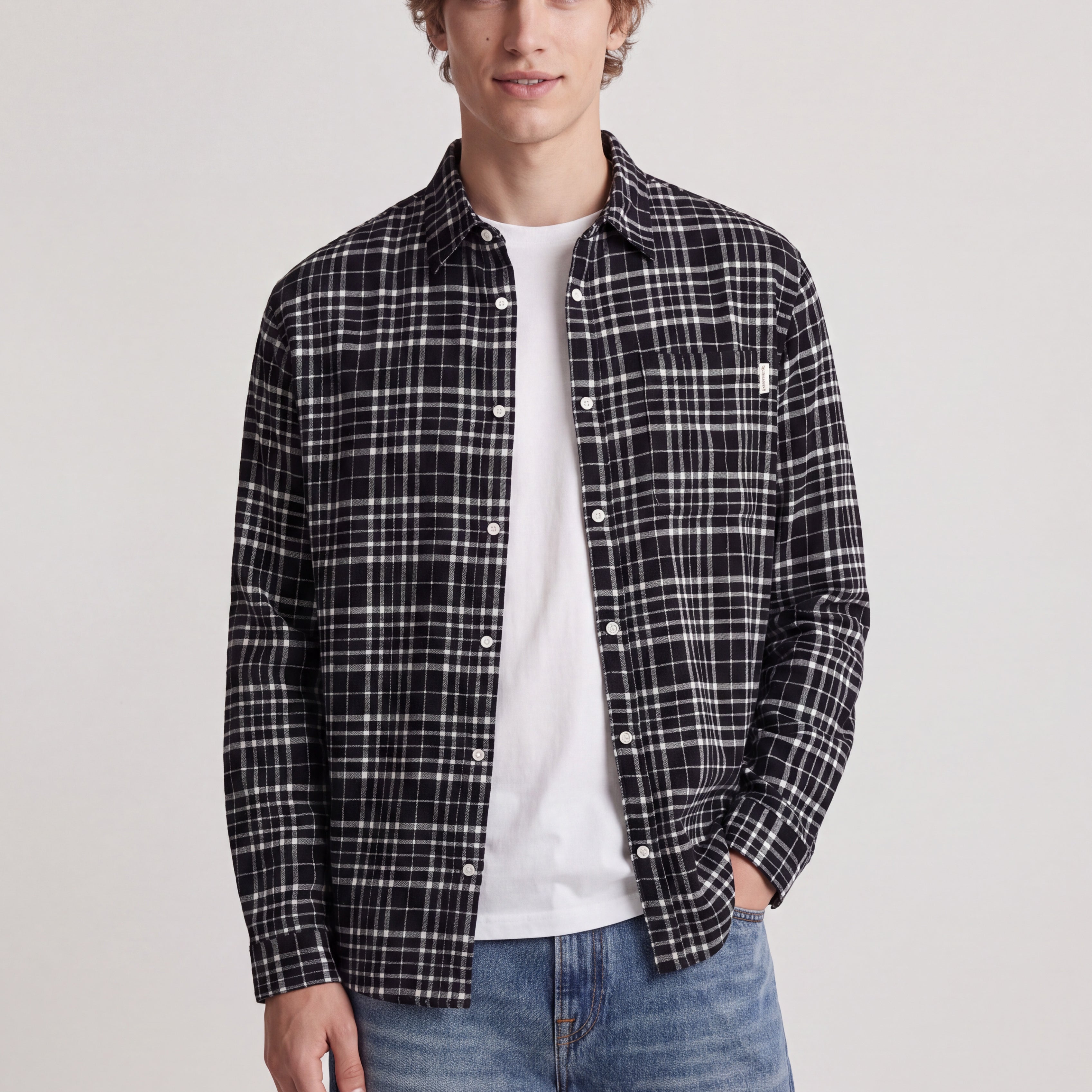 JJ REDERIKSBERG FLANNEL BUTTON DOWN LS SHIRT - BLACK