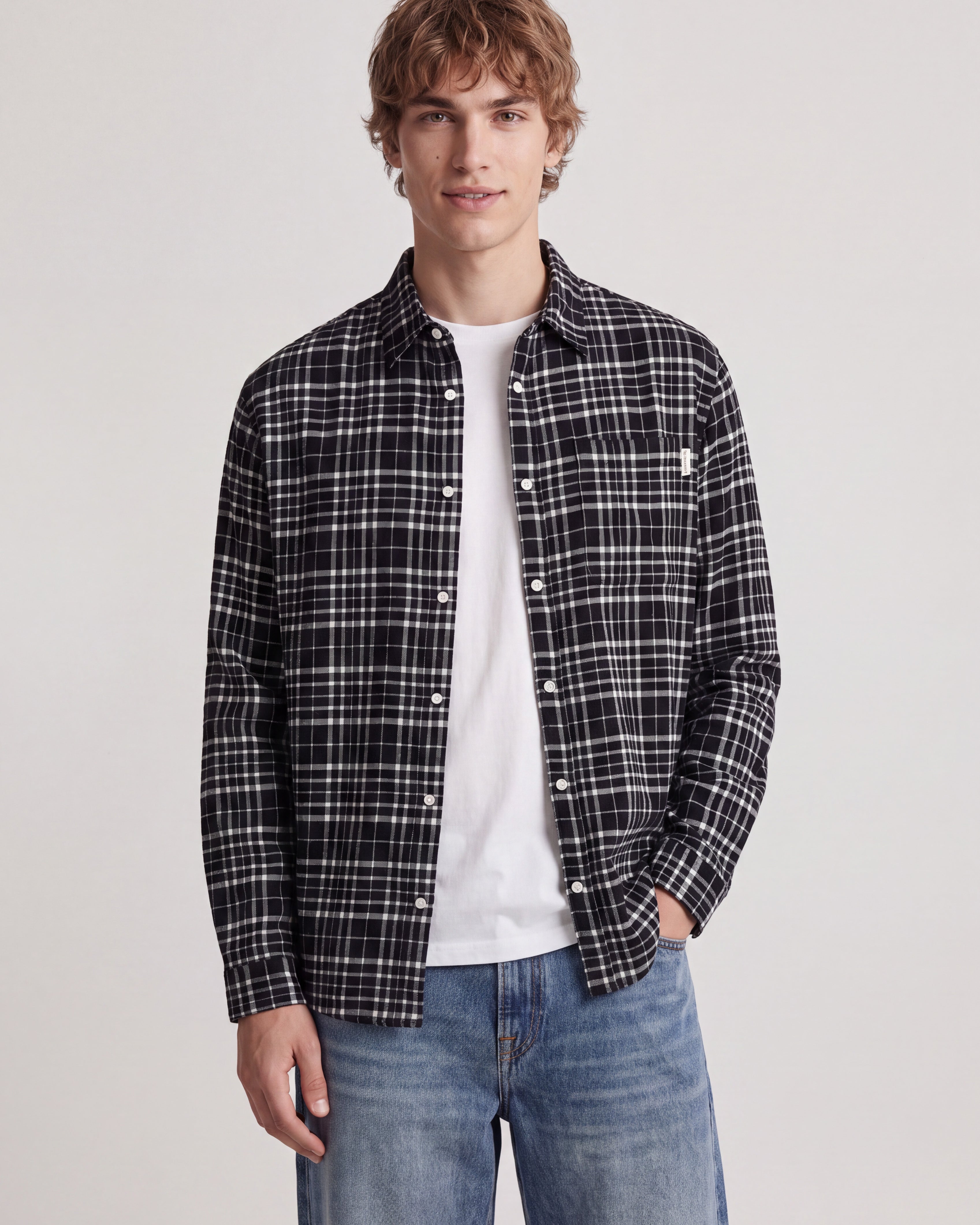 JJ REDERIKSBERG FLANNEL BUTTON DOWN LS SHIRT - BLACK