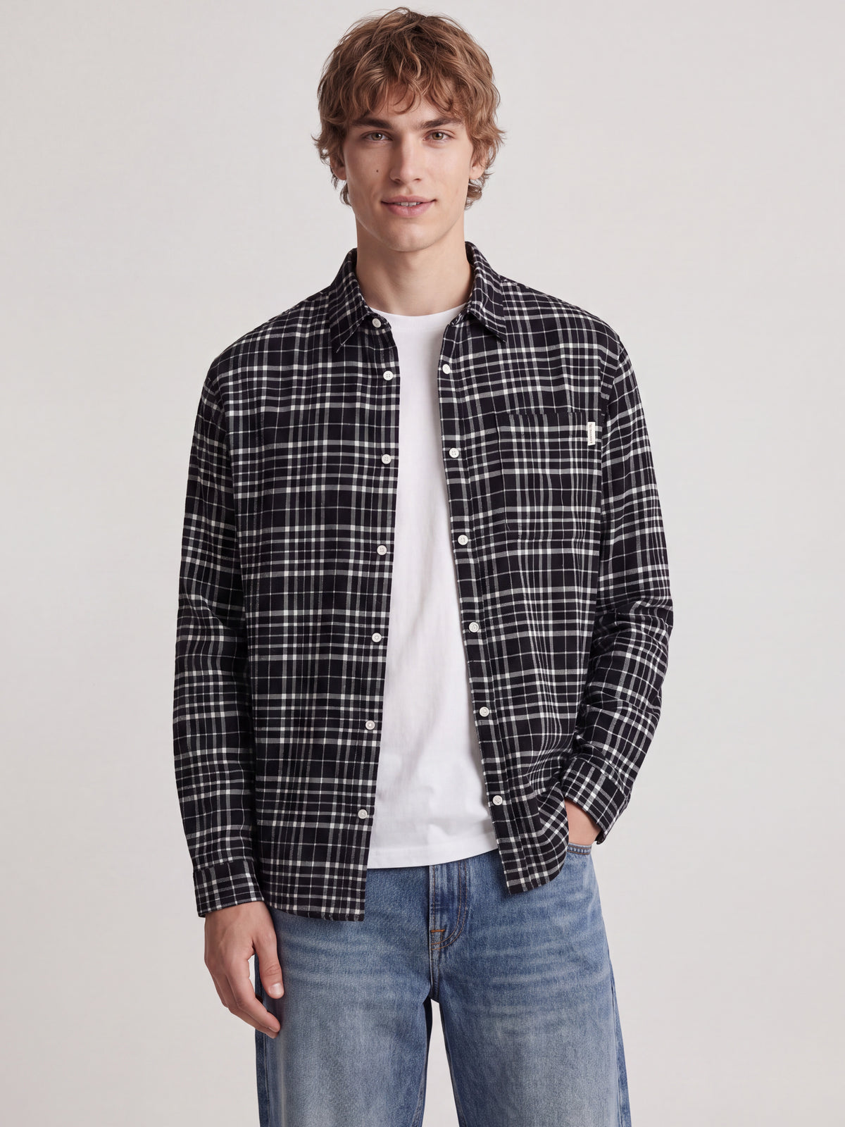 JJ REDERIKSBERG FLANNEL BUTTON DOWN LS SHIRT - BLACK
