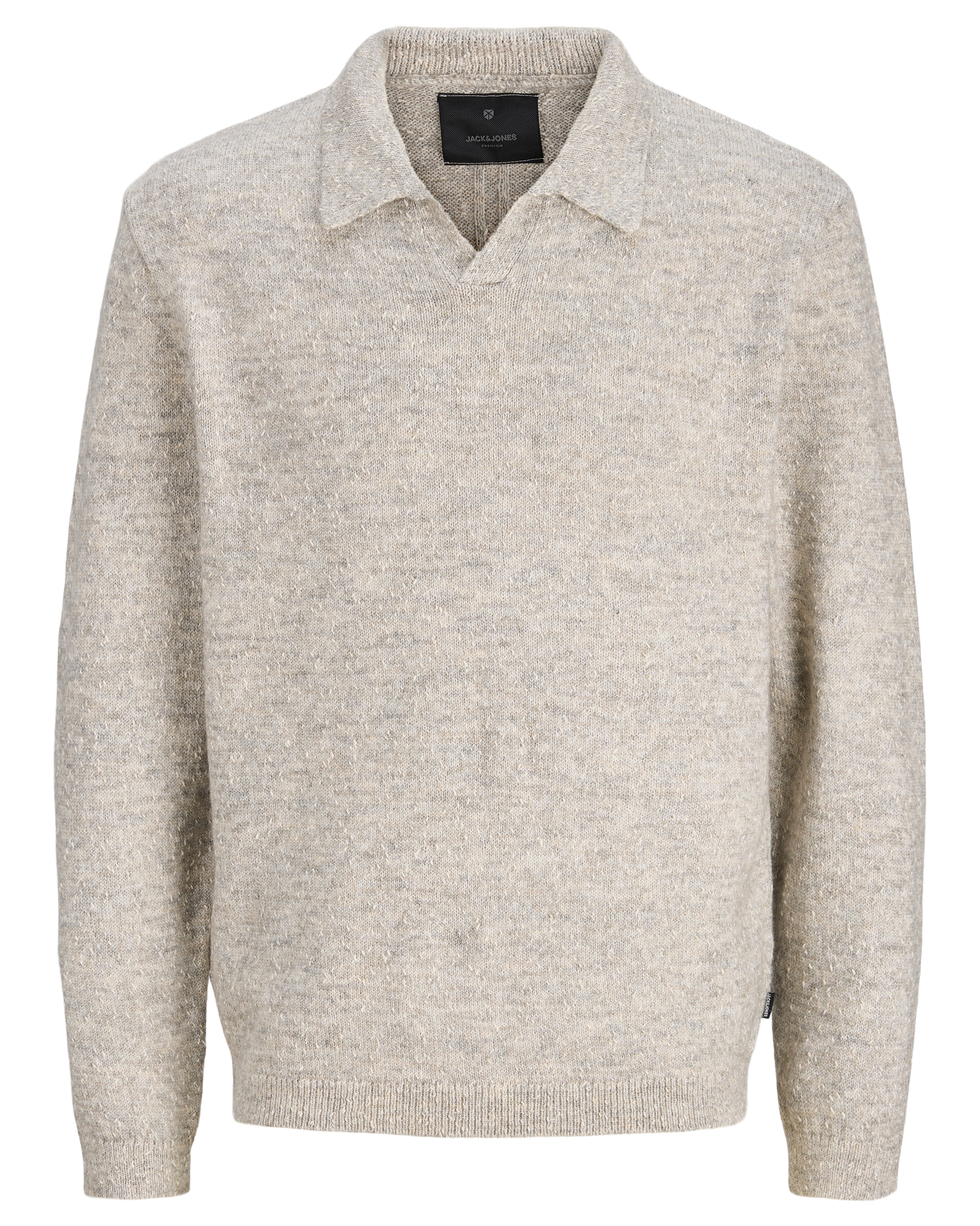 JJ TANNER KNIT SPLIT NECK SWEATER - MEDIUM GREY MELANGE