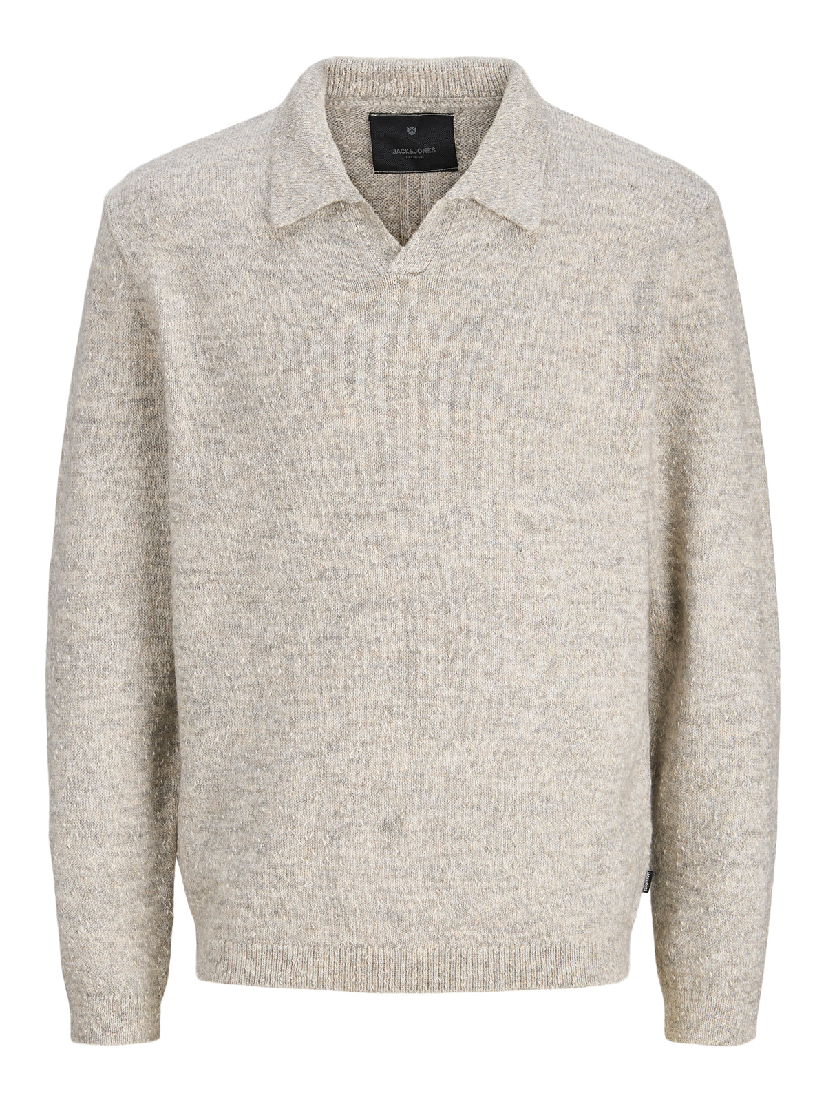 JJ TANNER KNIT SPLIT NECK SWEATER - MEDIUM GREY MELANGE