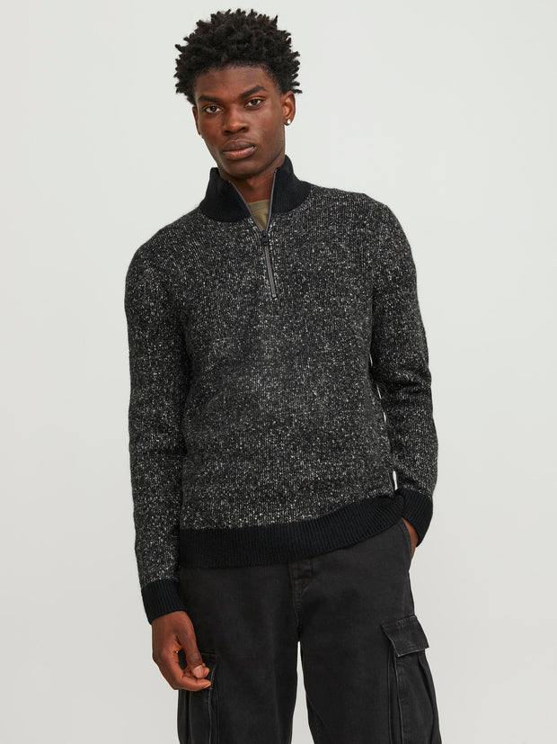 SPACE KNIT HALF ZIP SWEATER - PEYOTE BLACK