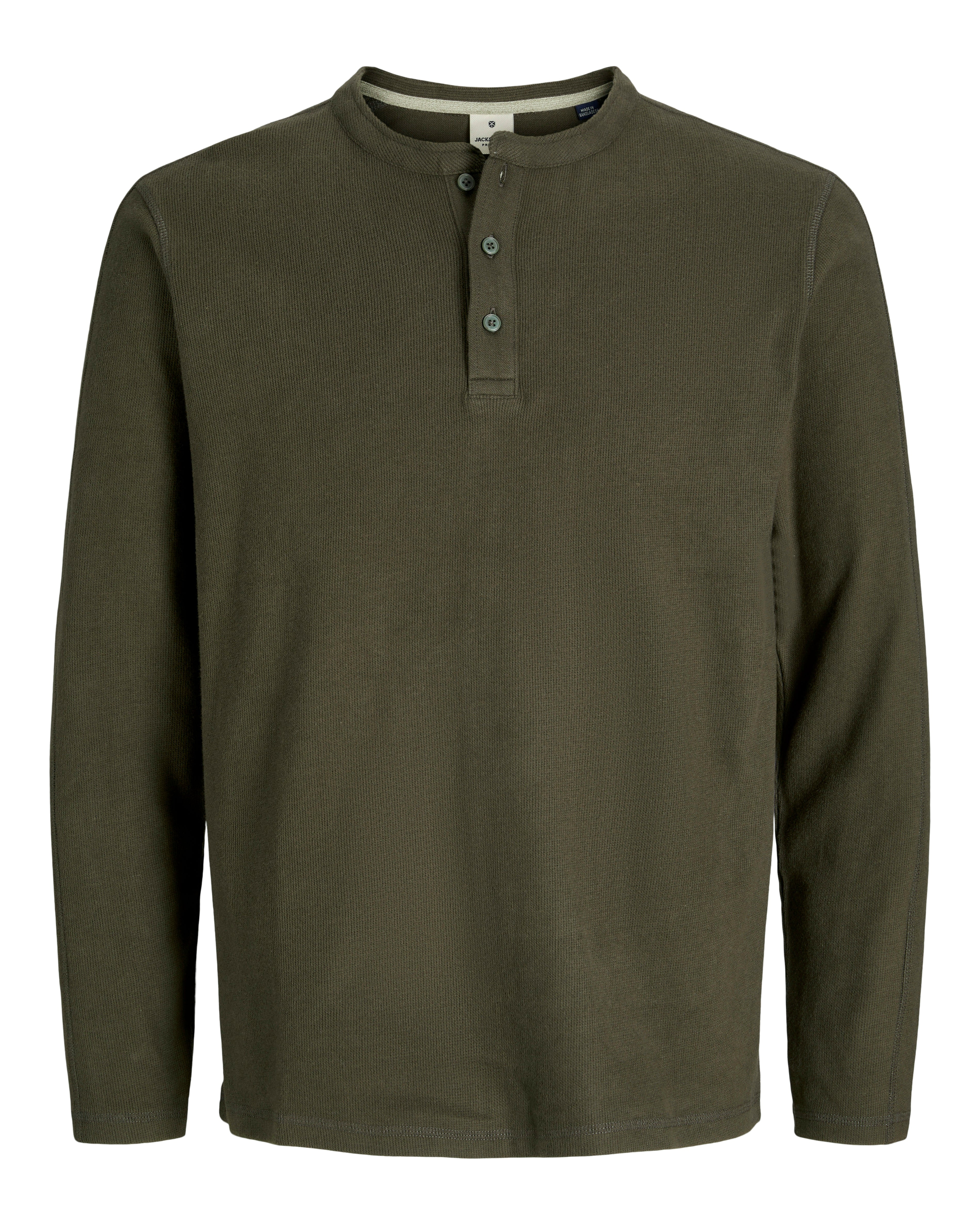 JJ TYRELL LS HENLEY - BLACK OLIVE