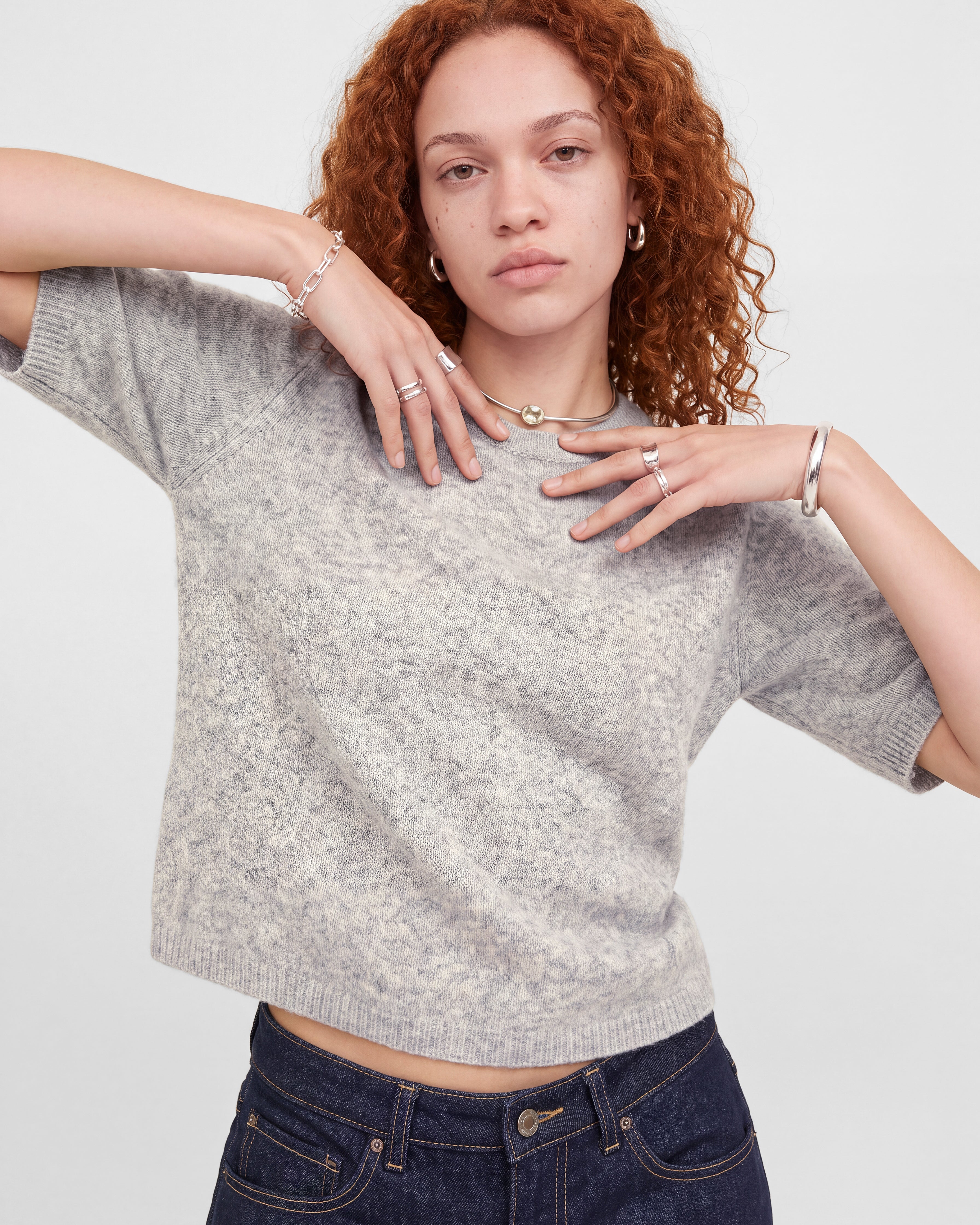JJXX VALERIA SS KNIT SHIRT - LIGHT GREY MELANGE