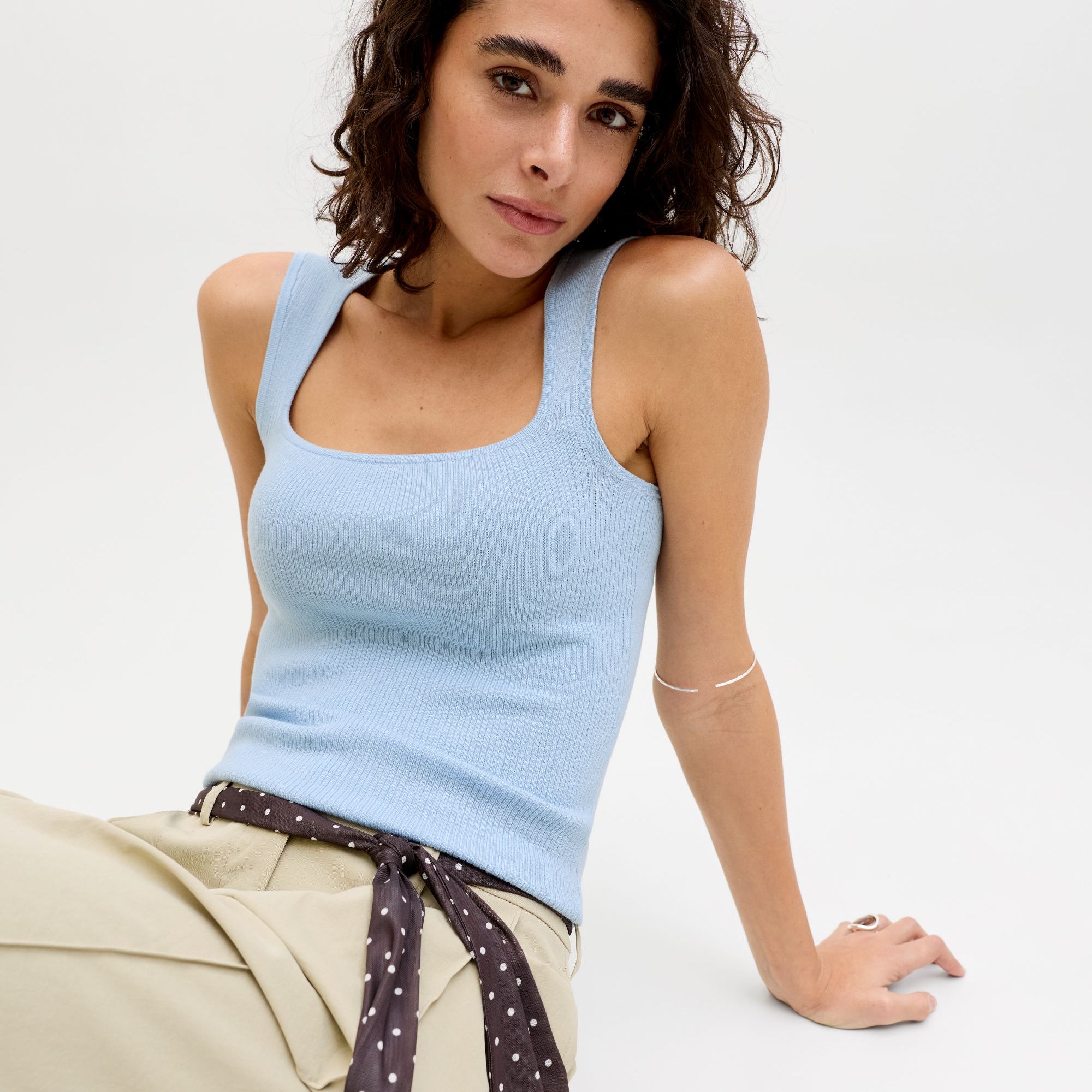 JJXX POSIE SQ NECK RIBBED TANK - SKYWAY