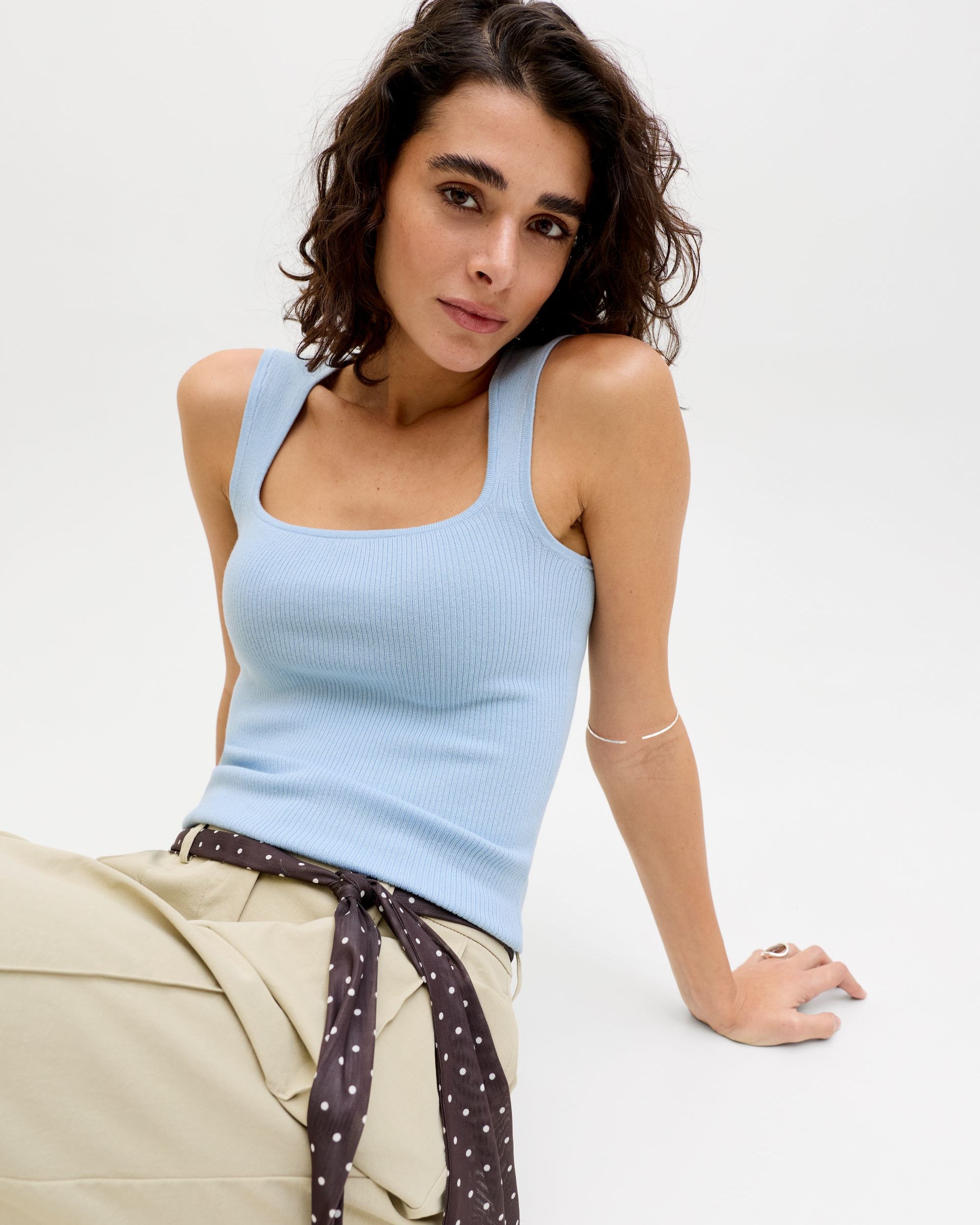 JJXX POSIE SQ NECK RIBBED TANK - SKYWAY