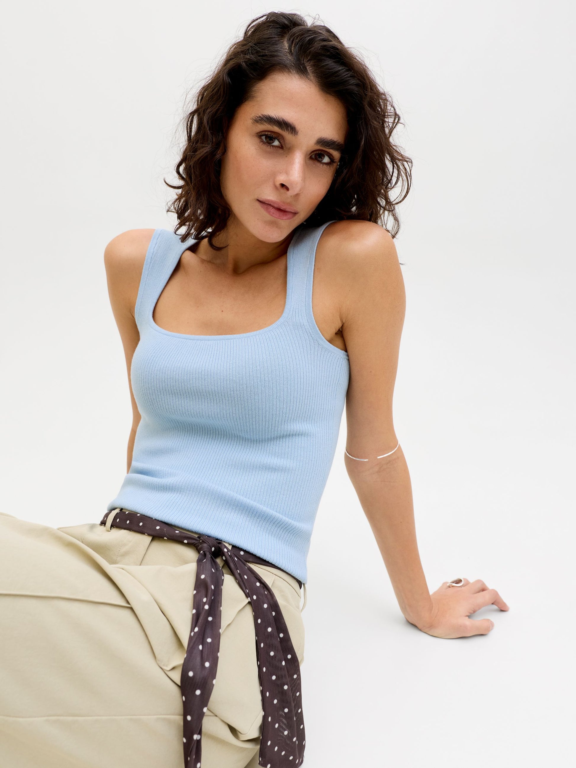 JJXX POSIE SQ NECK RIBBED TANK - SKYWAY