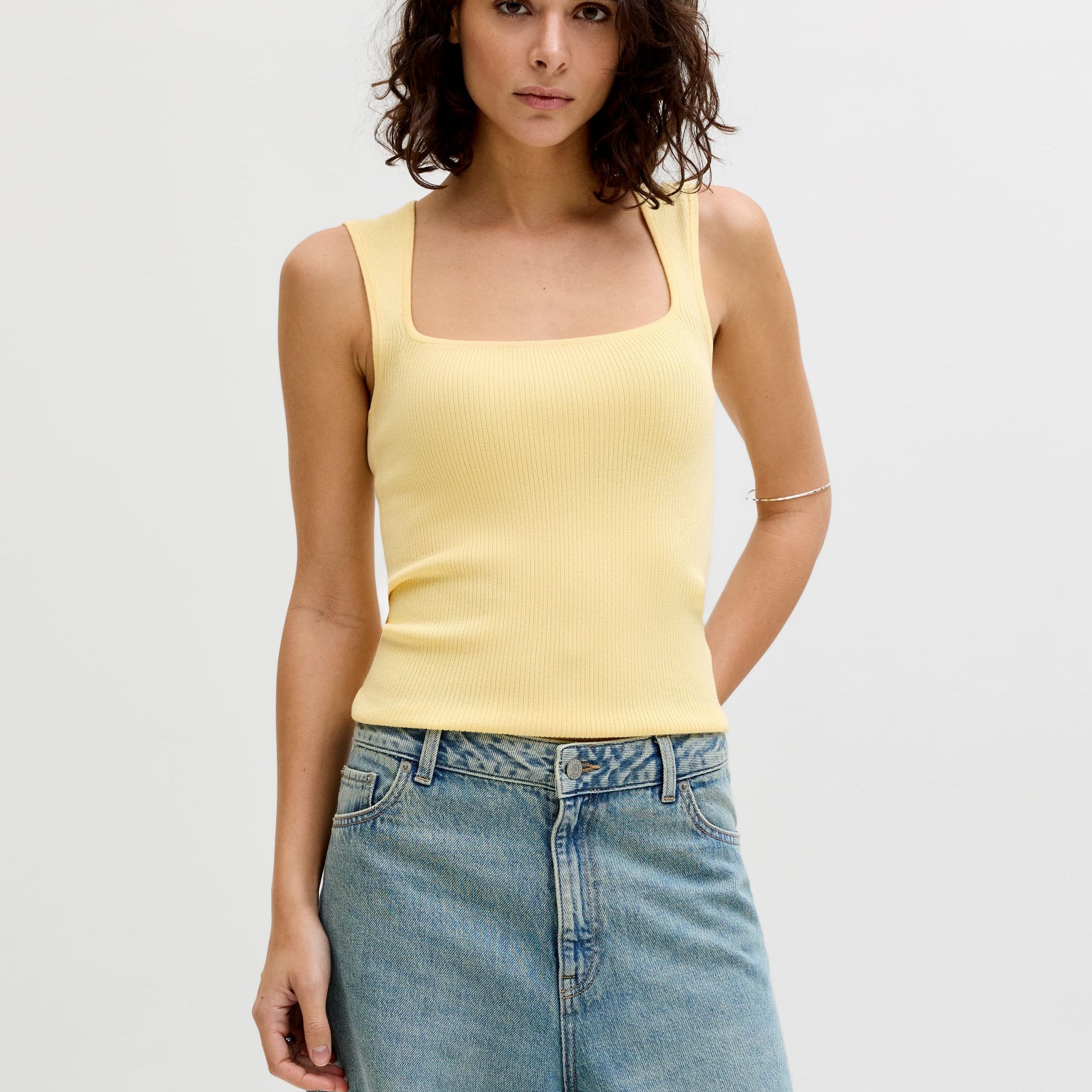 JJXX POSIE SQ NECK RIBBED TANK - SUNLIGHT