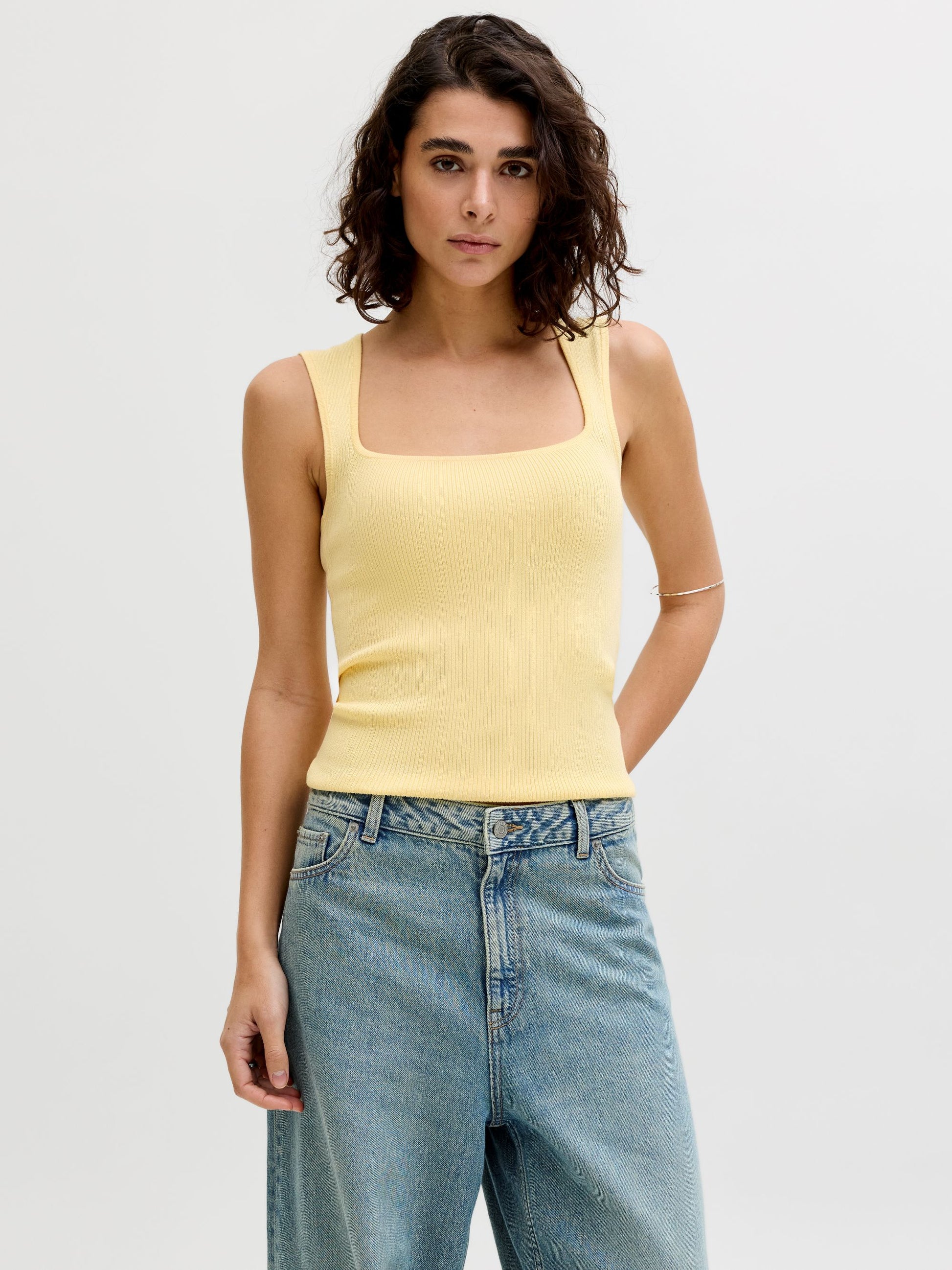 JJXX POSIE SQ NECK RIBBED TANK - SUNLIGHT