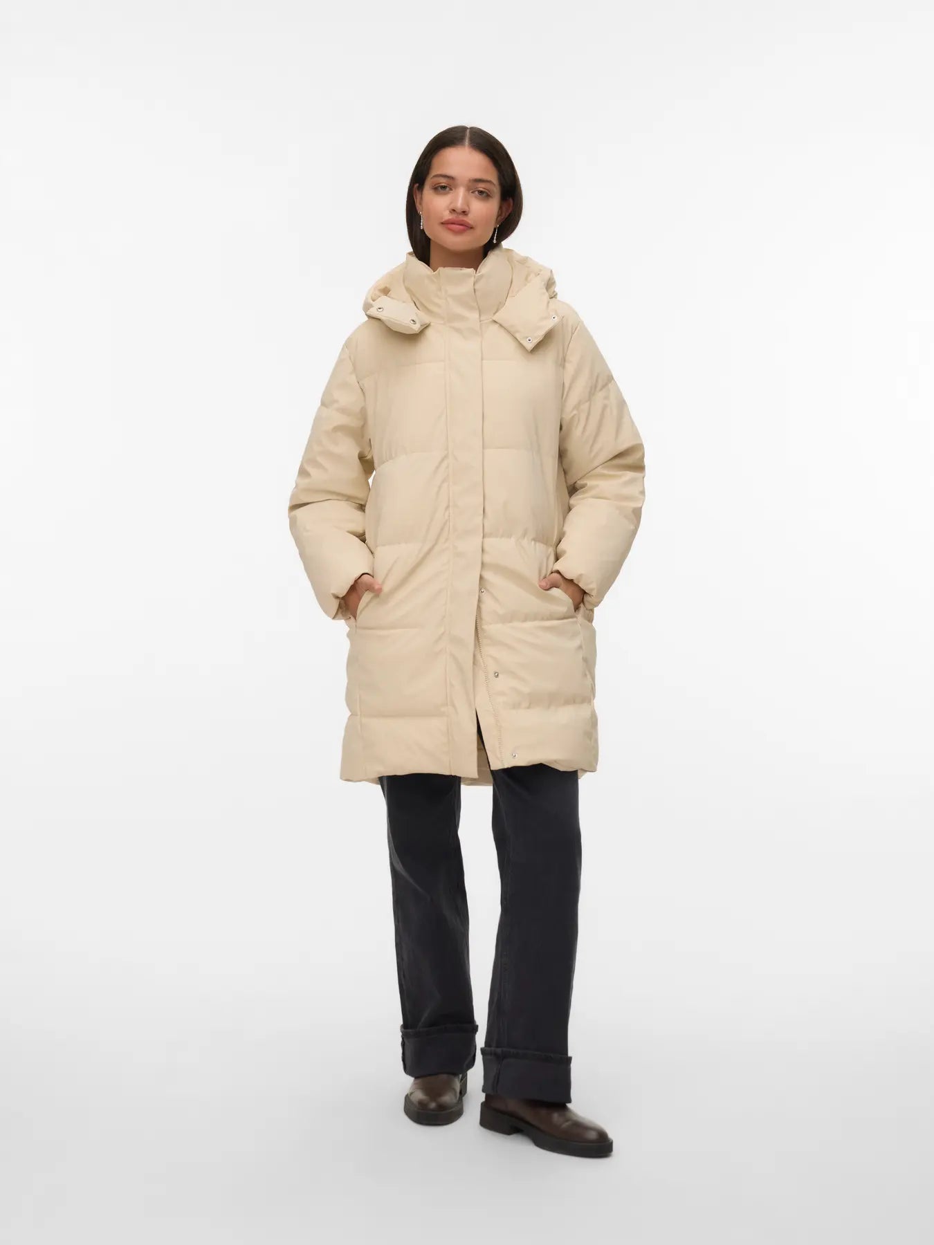 NM GRETA COATED LONG COAT - OATMEAL