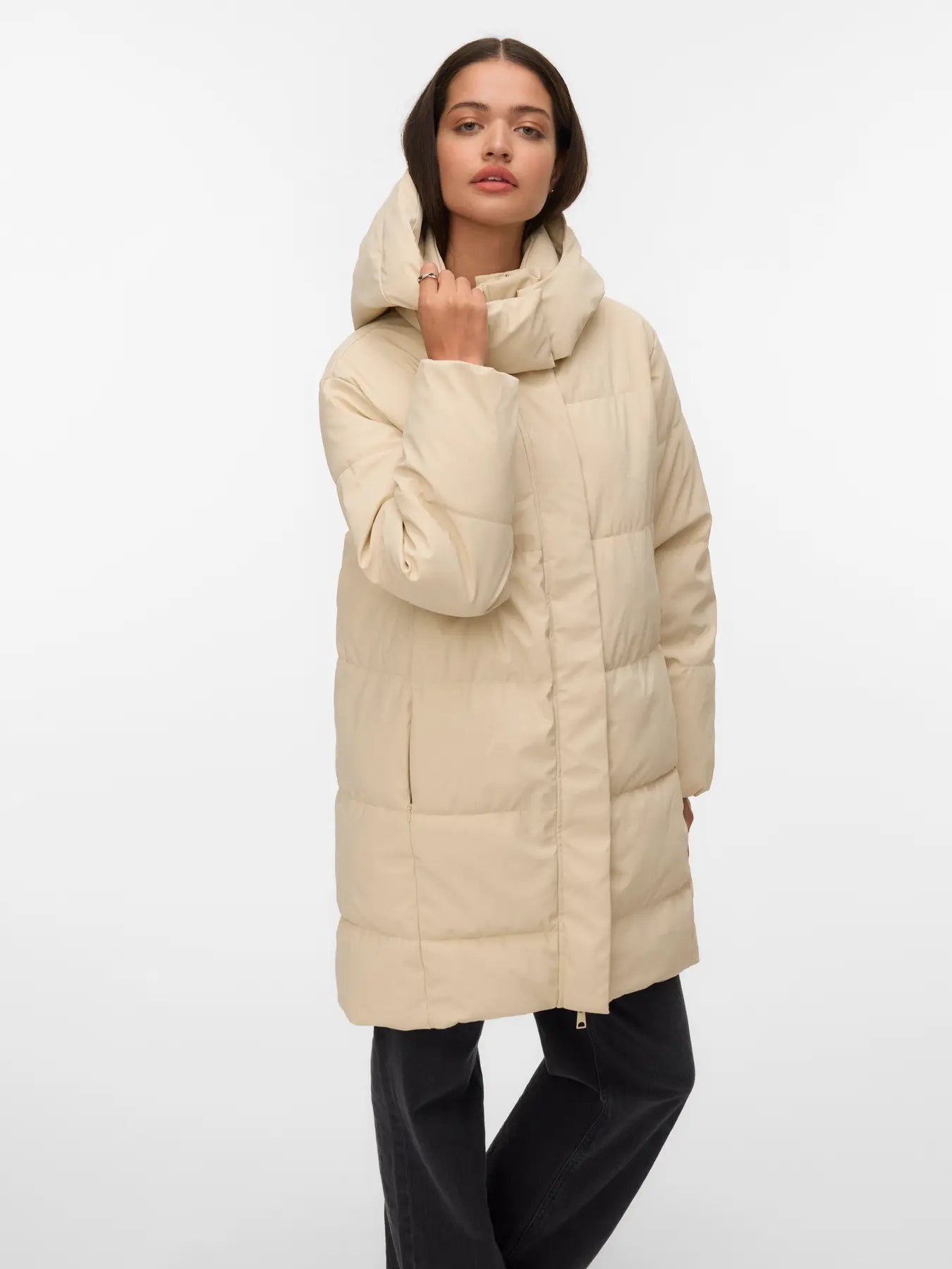 NM GRETA COATED LONG COAT - OATMEAL