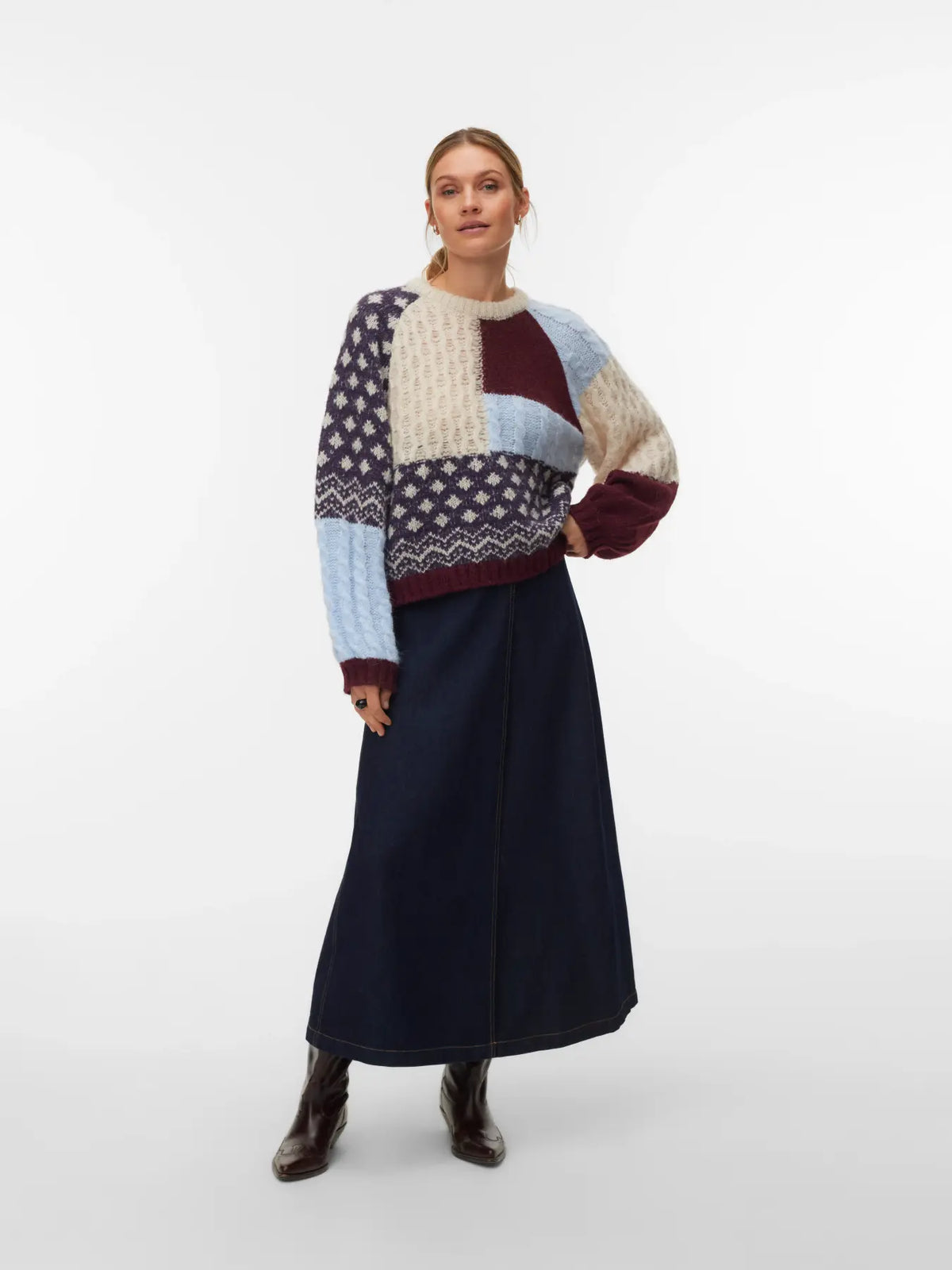 VM KRISTEN PRINTED SWEATER - WINDSOR WINE