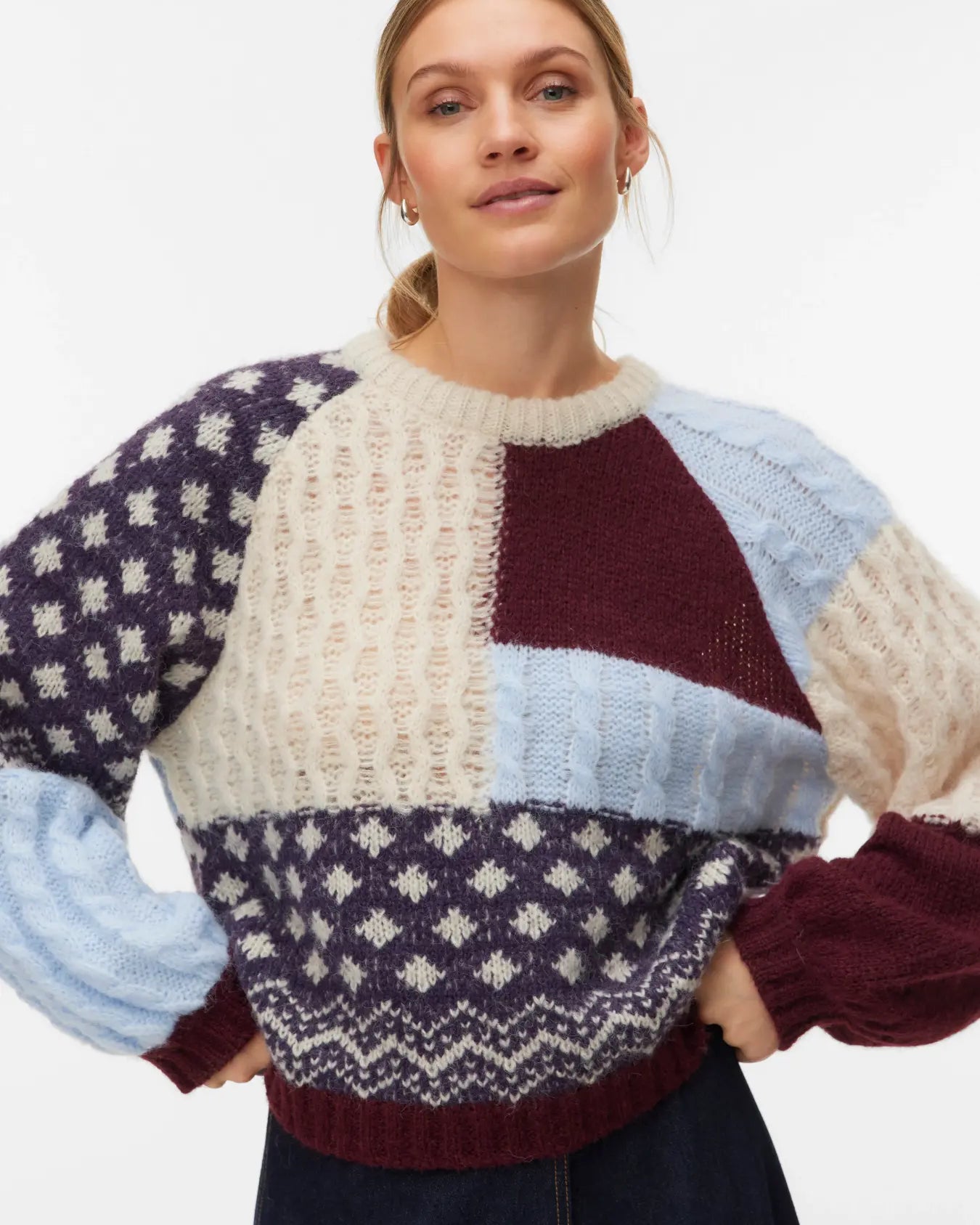 VM KRISTEN PRINTED SWEATER - WINDSOR WINE