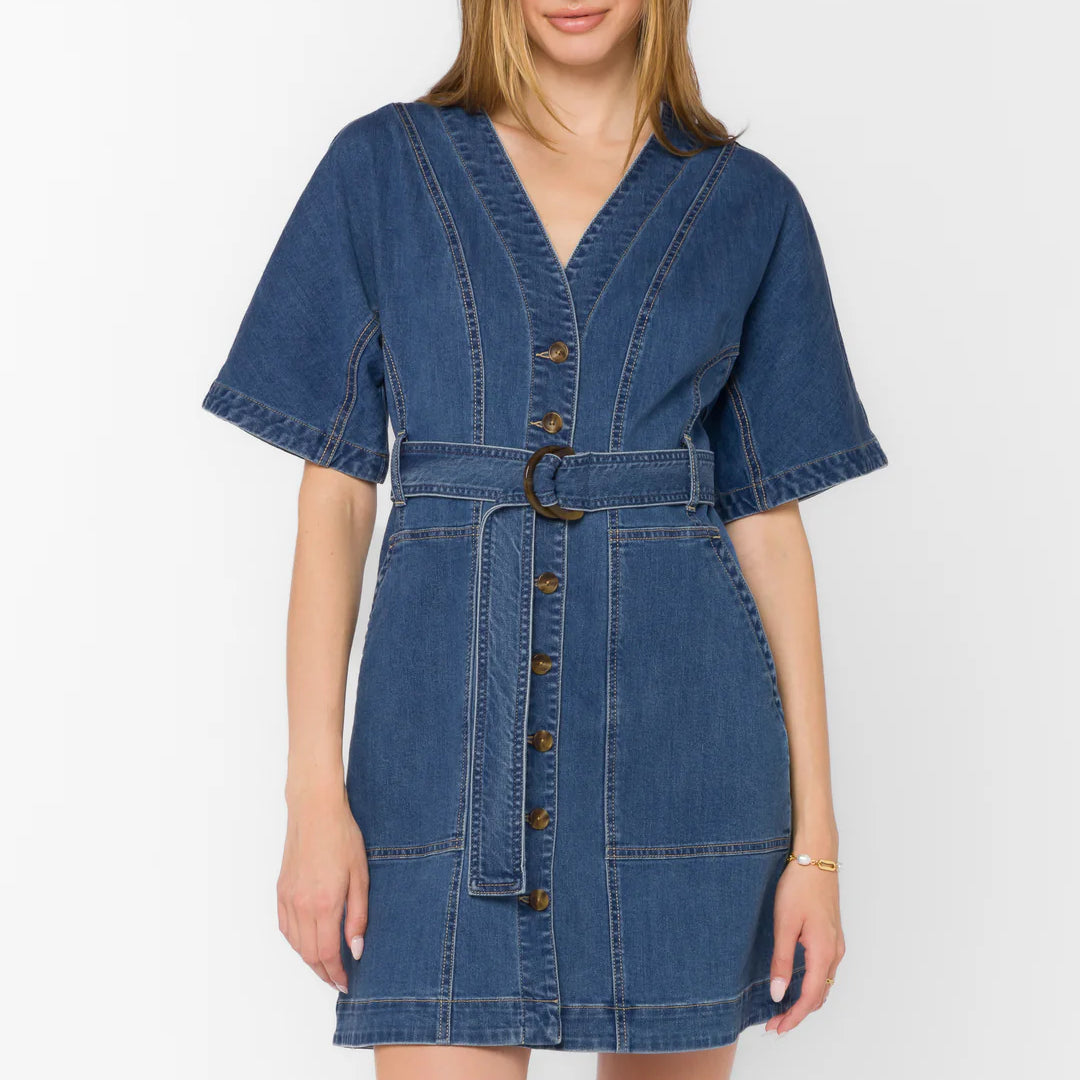 VELVET HEART KAULANA DENIM DRESS - DARK WASH DENIM