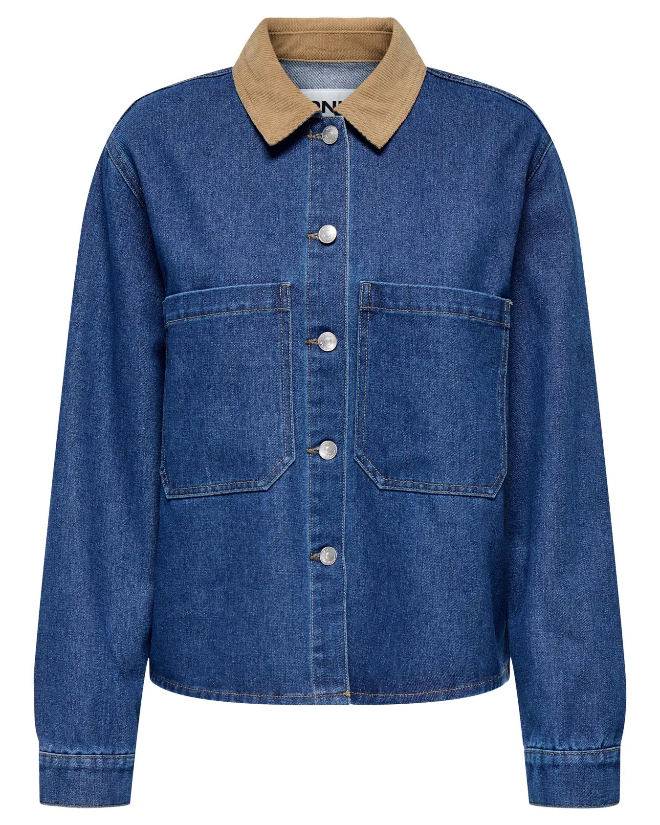 CASSIE CORD COLLAR LONG SLEEVE SHIRT - MEDIUM BLUE