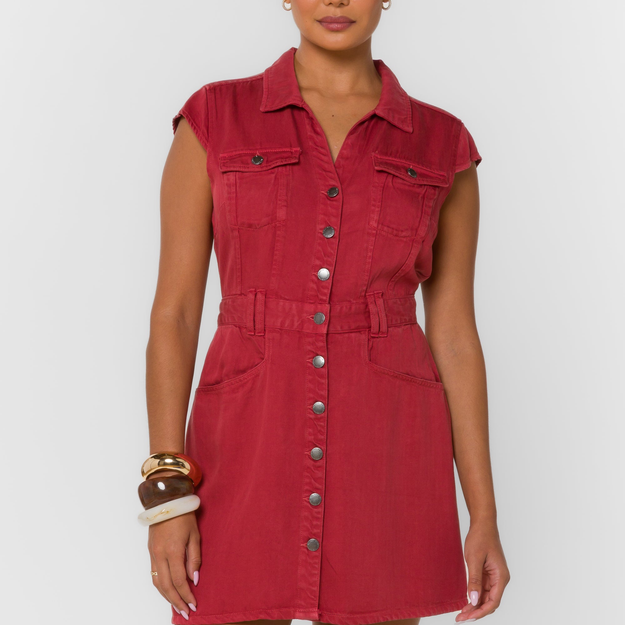 VELVET HEART MARIE BUTTON DRESS - BERRY