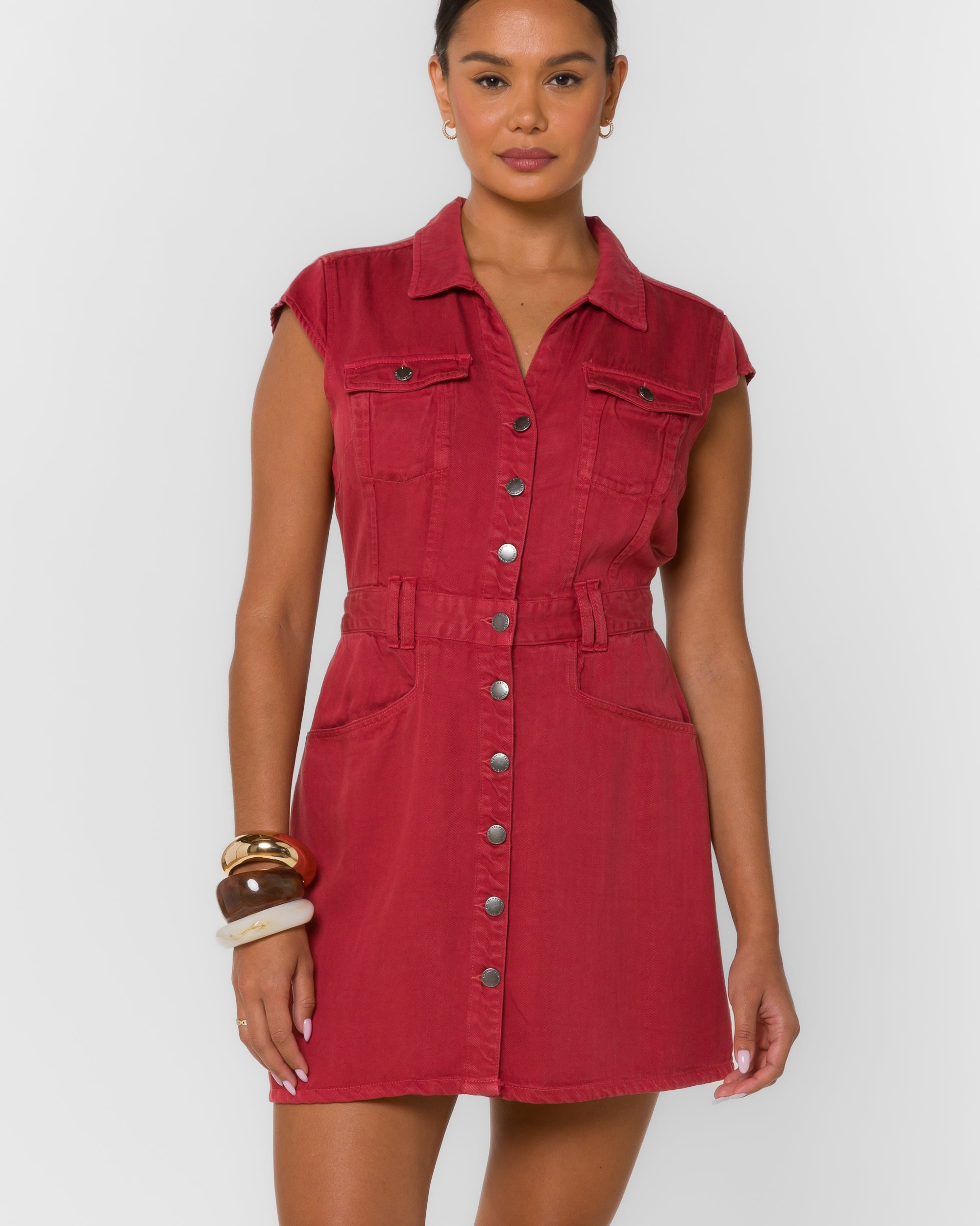 VELVET HEART MARIE BUTTON DRESS - BERRY