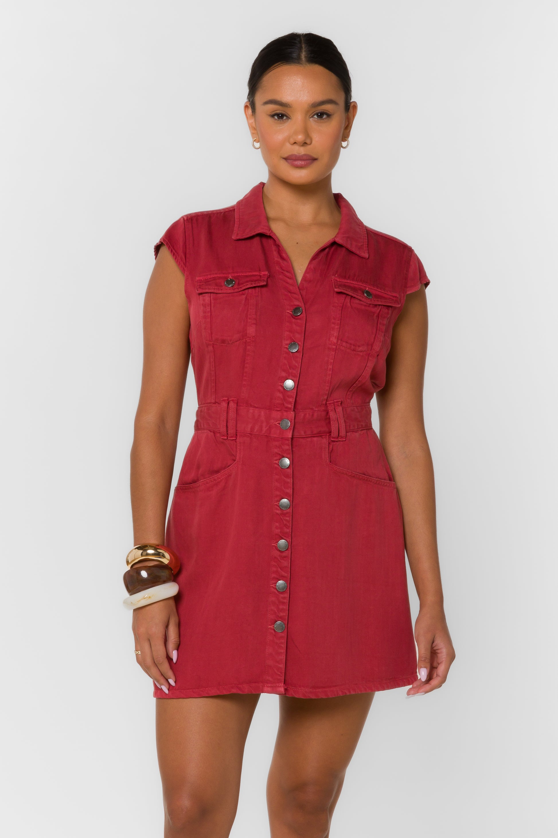 VELVET HEART MARIE BUTTON DRESS - BERRY