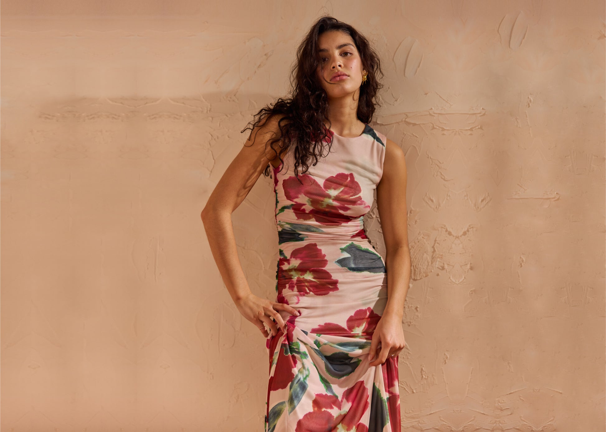 ARABELLA PRINTED MESH DRESS - RED FLORAL