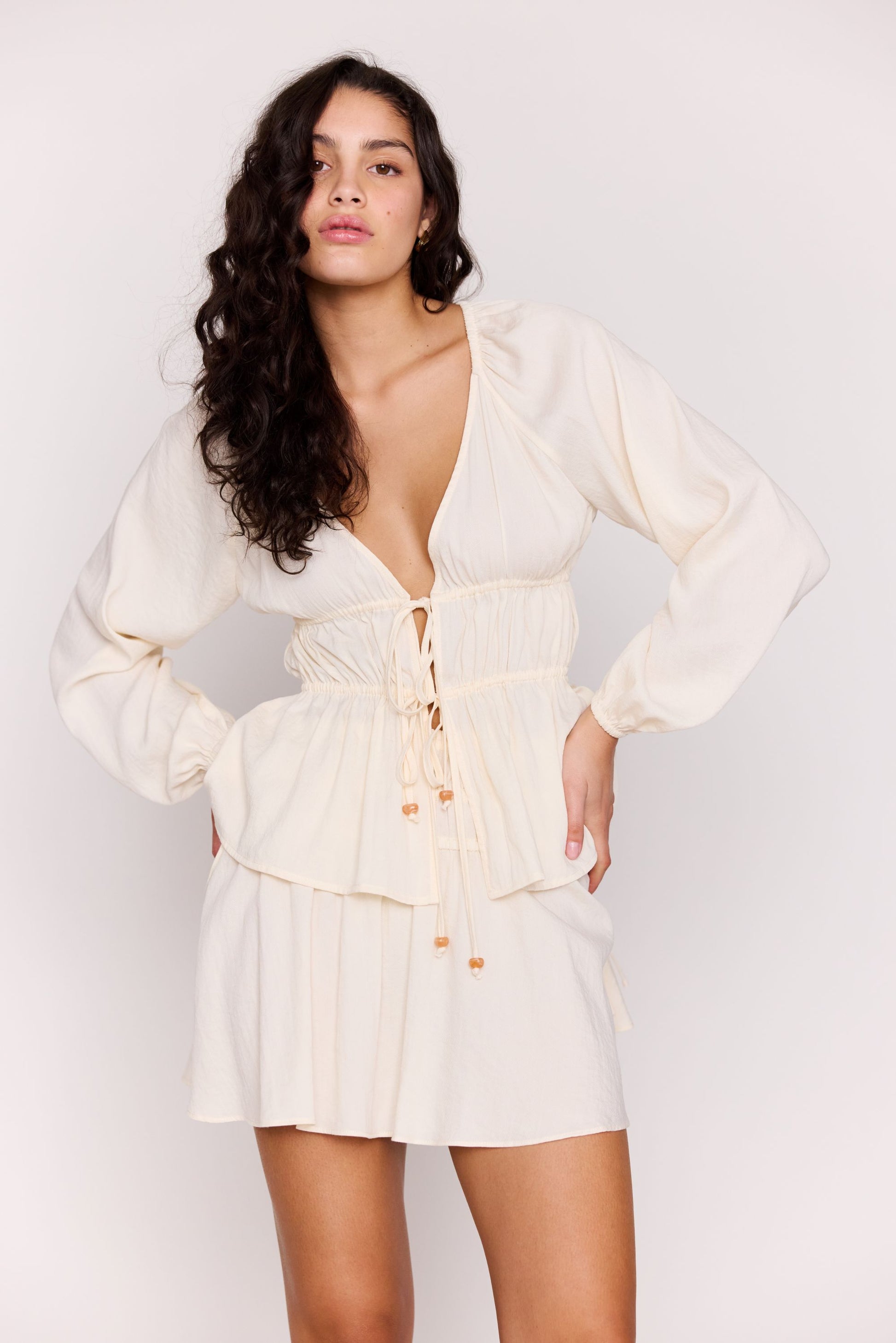 MP ESTELLE TIE BLOUSE - CREAM