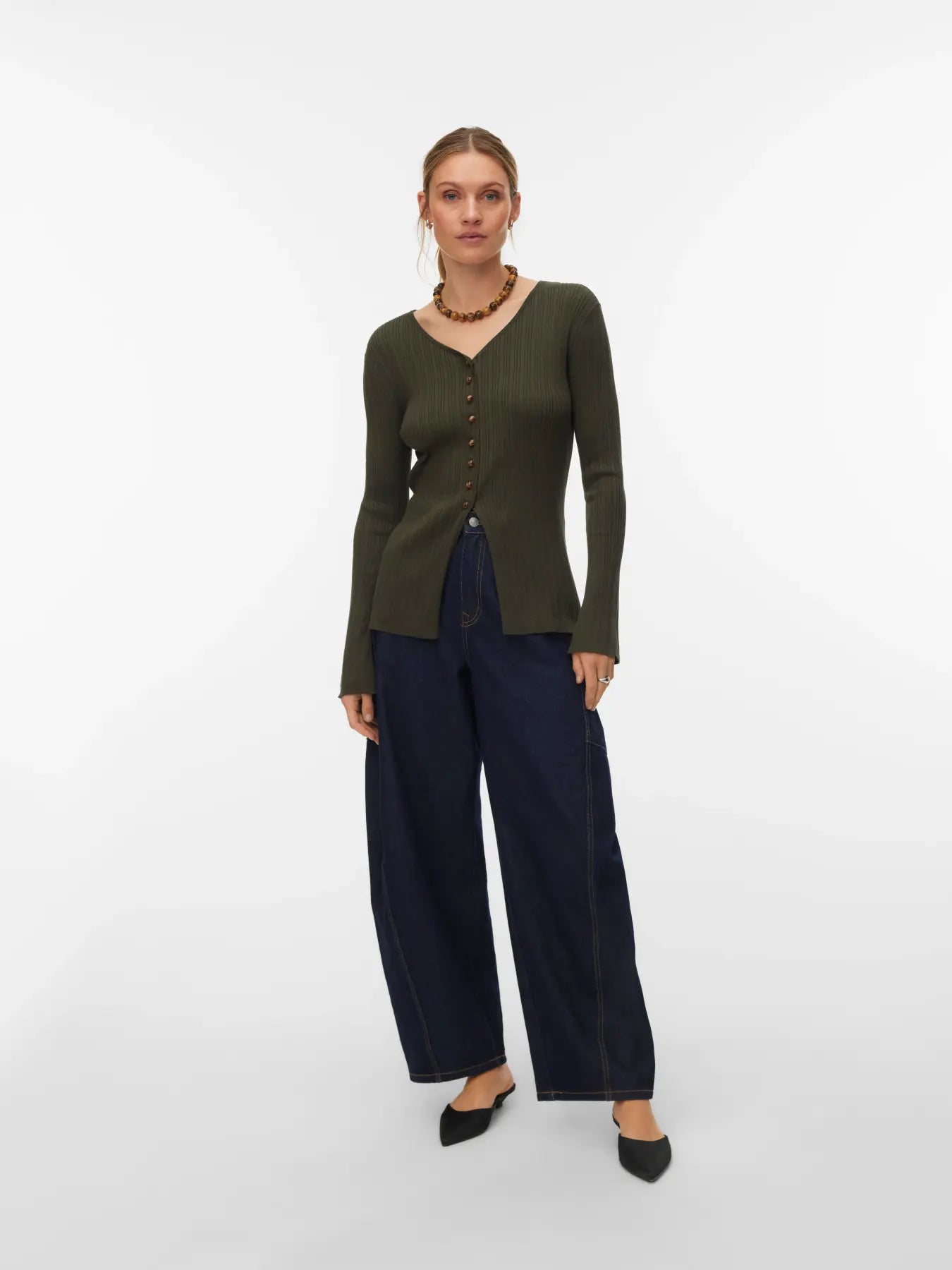 VM WILLOW RIBBED CARDIGAN - FOREST NIGHT