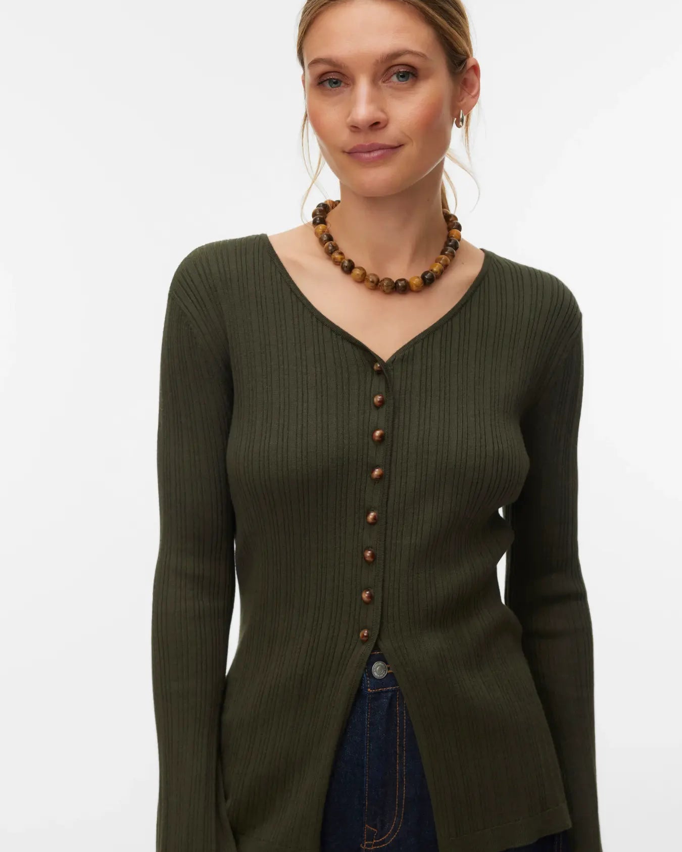 VM WILLOW RIBBED CARDIGAN - FOREST NIGHT